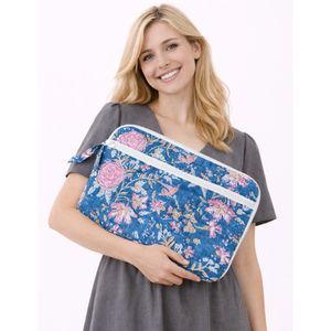 Funda para Portátil de Algodón Hecha a Mano en Jaipur, con Bolsillos con Cremallera, Diseño Floral Acolchado Estampado, Suave, Protectora, Ecológica y Portátil - Product Image 5