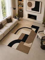 Tapis en laine tufté à la main sur mesure OEM, style Bauhaus du milieu du siècle, camel et noir, pour salon, fabriqué en Inde