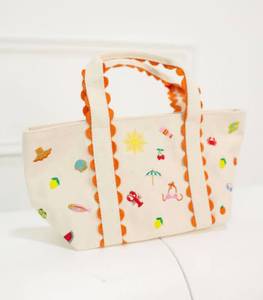 Bolso Tote Casual de Lona con Bordado de Frutas, Cierre de Cremallera, Dos Asas con Ribete Festoneado, Bolso de Hombro, Logotipo Personalizado, para Playa y Compras - Product Image 4