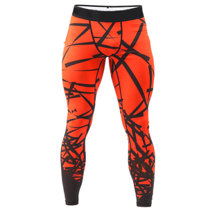 Leggings de compression pour hommes imprimés géométriques orange et noir, extensibles, pour le fitness, OEM ODM, marque privée, vêtements d'entraînement - Product Image 1
