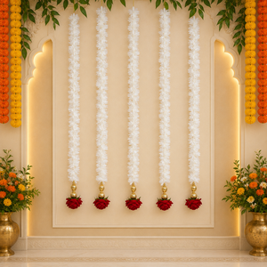 Guirnaldas de jazmín artificial y rosas rojas de diseño con cuentas doradas, hermosas decoraciones florales colgantes para bodas, Diwali y otras ocasiones. - Product Image 2