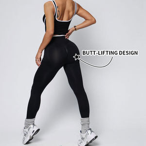 Conjuntos de Yoga Populares en Europa y América, Traje de Yoga Sólido para Mujer, Pantalones de Yoga Transpirables de Cintura Alta, Chaleco Deportivo, Ropa de Fitness - Product Image 2