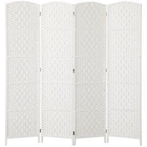 Paravento Pieghevole a 4 Pannelli, Divisorio per Stanza Alto 1,8 m, Parete Divisoria Portatile Intrecciata per Camera da Letto, Design Tradizionale in Legno Bianco - Product Image 1
