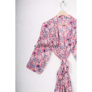 Bata Kimono de Satén 100% Algodón para Mujer, Estampado Floral Hecho a Mano, Ropa de Noche de Verano, Vestido de Playa para Otoño Invierno Romántico - Product Image 5