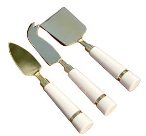 Ensemble à fromage de qualité supérieure en acier inoxydable plaqué or avec manche en marbre, outil de découpe en acier inoxydable, ustensiles de cuisine, vaisselle, couverts - Product Image 1