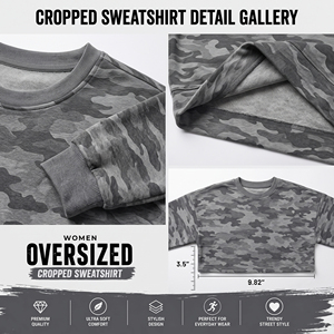 Sweat-shirt court imprimé camouflage pour femme, style décontracté, manches longues, coupe oversize, en molleton French Terry - Product Image 6