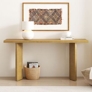 Mesa Consola U_STYLE con Chapa de Pino y Patas Geométricas Elegantes para Sala de Estar, Estudio o Comedor - Product Image 2