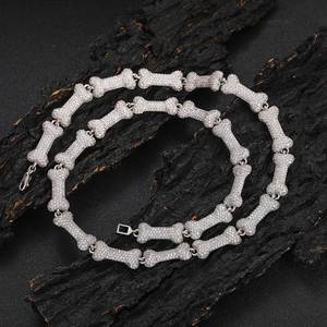 Mens Lab Grown Diamond 925 Silver Bone Link <b>Chain</b> <b>Necklace</b> Iced Skull Style Statement Streetwear Luxury Gift Bold Pendant <b>Chain</b> - Product Image 3