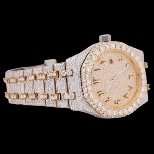 Reloj de Diseño Atractivo Estilo Hip Hop con Diamantes Moissanite de Corte Brillante en Dos Tonos, Totalmente Cubierto de Piedras, con Números Arábigos - Product Image 3