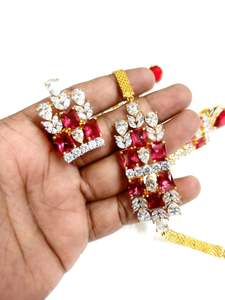 Juego de Joyería de Lujo Clásico Chapado en Oro con Pedrería Roja, Collar y Aretes para Mujer, Novias, Bodas, Fiestas y Eventos Nocturnos - Product Image 2