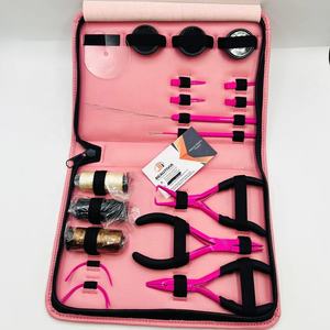 Hot Pink Hair Extension <b>Tools</b> Kit Micro Link and Removal Plier Set Professional Stainless Steel Beads <b>Threads</b> & Heat Protector - Product Image 1
