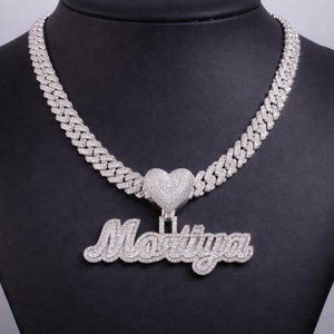 Collar Unisex de Hip Hop con Colgante de Moissanita, Chapado en Rodio de Plata 925, con Cierre de Corazón y Letra Inicial Personalizada en Cursiva, para Fiesta - Product Image 1