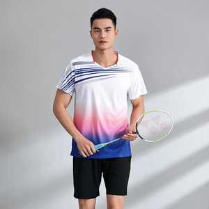 Conjunto Deportivo de Tenis Sublimado Unisex, Camiseta de Manga Corta con Cuello en V, Jersey de Poliéster que Absorbe la Humedad con Pantalones Cortos con Cintura Elástica - Product Image 4