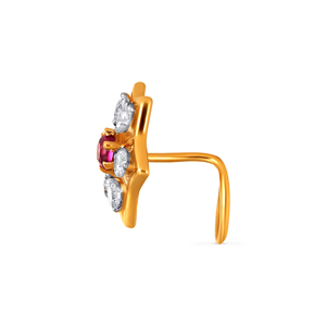 GLEAMORA ENTERPRISE - Piercing de Nariz con Diamante Cultivado en Laboratorio, Corte Brillante en Forma de Flor, Chapado en Oro Amarillo de 18K, Modelo de Lujo para Mujer - Product Image 3