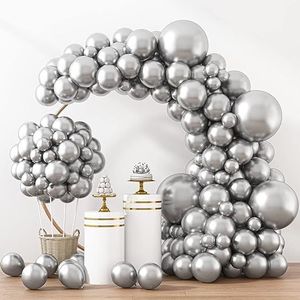 RUBFAC Kit di Palloncini Metallizzati Argento 129 Pezzi, Misure Assortite 18 12 10 5 Pollici, Ghirlanda ad Arco per Feste di Compleanno e Matrimoni - Product Image 1