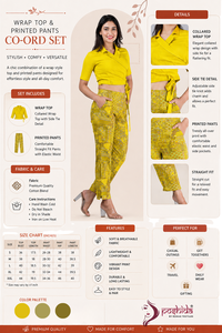 ชุดเซ็ต 2 ชิ้นสำหรับผู้หญิง สีเหลือง เสื้อครอปแบบผูกคอ กางเกงพิมพ์ลาย แต่งลูกไม้ สไตล์ลำลอง สำหรับฤดูใบไม้ผลิและฤดูร้อน ทรงปกติ แขนสั้น - Product Image 5