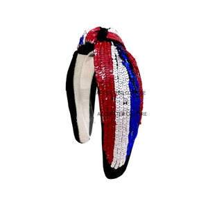 Red White Blue Sequined Knot Headband for Women Party Hair Accessories Hot Selling Fashion <b>Beaded</b> Headband customized headbands - Product Image 1