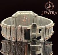 Montre de luxe de haute qualité avec diamants, verre analogique, boîtier en acier inoxydable, mouvement mécanique, bracelet en caoutchouc, fermoir papillon, pour homme, style hip-hop