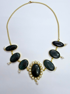 Gold Plated Natural Gemstone <b>Necklace</b> <b>Set</b> With <b>Pearls</b> Brass Fashion Jewelry <b>Set</b> for Women OEM/ODM - Product Image 3