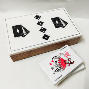 Nueva llegada caja de naipes de madera hecha a mano con 5 cinco dados columna de doble cubierta características familiares incrustaciones de latón - Product Image 4