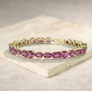 Mix Shape Lab Grown Ruby Stone Charm <b>Bracelet</b> Women 925 Sterling Silver Gold Plated Luxury Third Party Certified Elegant Fine - Product Image 1