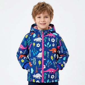 Veste à capuche pour garçons personnalisée, imprimé dinosaure, softshell en polyester, vêtement d'extérieur décontracté, bleu rose, fermeture éclair, style preppy, animalier - Product Image 2