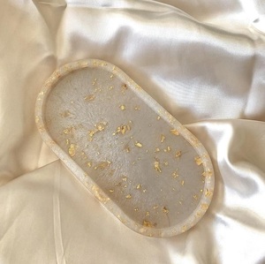 Plateau en résine givrée à paillettes de cuivre, très tendance, ovale, décoratif, multifonctionnel, organiseur de bijoux, décoration moderne pour la maison - Product Image 2