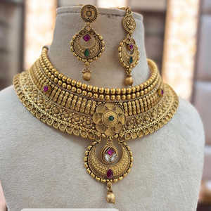 Conjunto de Collar de Joyería Fina con Piedra Pota Chapada en Oro 12032061PGR - Product Image 1