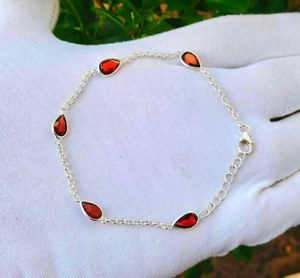 <b>Garnet</b> Gemstone Sterling Silver <b>Bracelet</b> January Birthstone 7 5 Inch Handmade Jewelry Elegant Gift For Women - Product Image 2