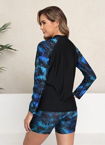 Custom OEM <b>Women</b> High Cut 2-Piece Set Rashguard <b>Swim</b> Floral Print Anti-Bacterial Spandex/Polyester Sports Beachwear - Product Image 2