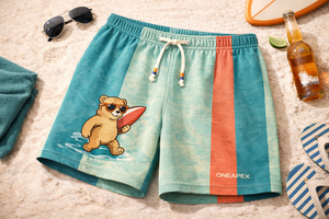 Custom <b>Men's</b> Beach <b>Shorts</b> – Elastic Waist Drawstring Vintage Travel Print Casual <b>Shorts</b> (Olive <b>Green</b>) - Product Image 6