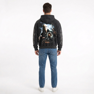 Custom Graphic Men's <b>Black</b> Zip-Up <b>Hoodie</b> With Jason Voorhees Print Oversized Streetwear French Terry Hooded Sweatshirt Autumn - Product Image 4