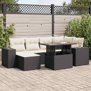 Ensemble de canapé de jardin à pieds réglables en 7 pièces, en rotin PE noir, confortable et élégant, mobilier d'extérieur - Product Image 1
