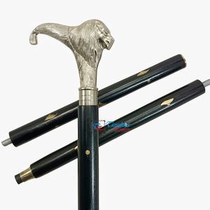 Canne de marche en bois noir pliable et réglable, style Art Déco, avec motif lion en laiton nickelé vintage, pour hommes et femmes âgés - Product Image 3