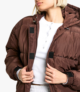 Women's Quilted Memory Fabric Winter Jacket Hooded Full Sleeves Solid Color Front <b>Zipper</b> Closure Detachable Sleeves Hat - Product Image 3