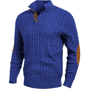 Suéter de Punto Azul para Hombre, Cierre de Botones, Color Sólido, Jersey de Invierno, Material de Lana Gruesa - Product Image 6