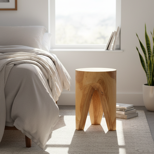 Tabouret Ottoman Trépied en Bois de Teck Massif ARTERRA pour Salon, Hôtel, Appartement, Villa – Siège Polyvalent au Design Rustique/Moderne - Product Image 3