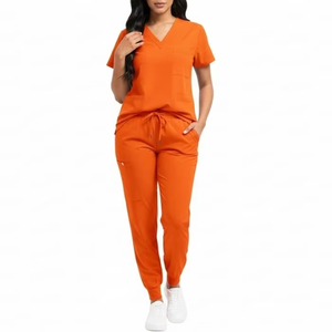 Orange V Neck <b>Scrub</b> Set Professional Medical <b>Uniforms</b> Breathable Durable Hospital Nursing Workwear Comfort <b>Scrub</b> Top and Pants - Product Image 1