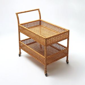 Chariot de service en rotin de qualité supérieure avec compartiments de rangement spacieux et roulettes fluides - Product Image 6