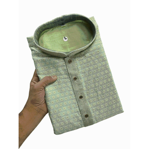 ATTRACTIVE EN SOIE JACQUARD BUTTI TRAVAIL HOMME KURTA AVEC PAYJAMA PISTA - Product Image 1