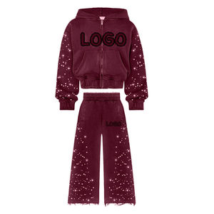Girls <b>Red</b> <b>Glitter</b> Print Hooded Tracksuit Full Sleeve Zipper Casual Loose Fit 100% Cotton Autumn Wear - Product Image 5