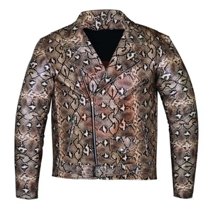 Men's Snake Skin Leather Moto Jacket Turn Down Collar Zipper Closure Slim Fit Autumn Wear Animal <b>Print</b> Regular Sleeve - Product Image 4