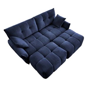 Comodo Set Divano Blu a 2 Posti con 2 Pouf e Cuscini Decorativi in Morbido Tessuto Chenille per Soggiorno, Appartamento o Dormitorio - Product Image 6