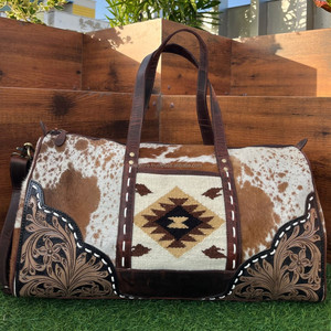 Bolsa DE EQUIPAJE DE VIAJE grande de cuero genuino bolsa de equipaje de viaje Boho de fin de semana de cuero grande bolsa de lona azteca occidental - Product Image 4