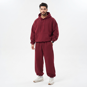Survêtement polaire décontracté pour homme 100 % coton, coupe ample, avec sweat à capuche et pantalon ample à taille mi-haute avec cordon de serrage - Product Image 1