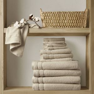 Set di 12 Asciugamani da Bagno Beige 100% Cotone ad Asciugatura Rapida - Product Image 1