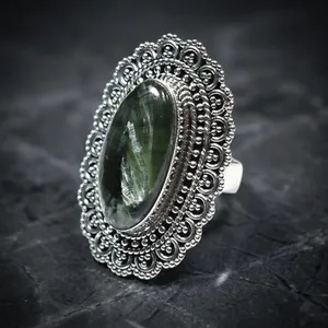 925 Sterling Silver Seraphinite Gemstone Ring Handmade Cocktail Ring Bezel Setting Oval Shape Unisex Everyday Wear - Product Image 5