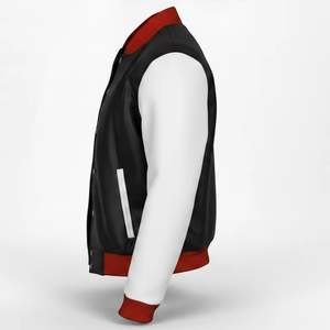 Men Baseball Varsity Jacket Contrast Color Sleeves Snap <b>Button</b> Casual Jacket Wholesale - Product Image 4