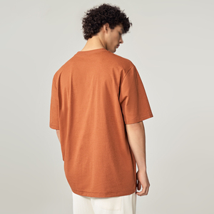 Camiseta de Algodón Rosa para Hombre, Manga Corta, Cuello Redondo, Corte Regular, Informal, Color Sólido, Tejido de Punto Jersey, Tinte Liso - Product Image 3