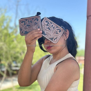 Nouveau véritable fabriqué à la main marron en cuir outillé porte-monnaie Rectangle porte-carte de crédit étui mignon petite pièce carte étuis à fermeture éclair - Product Image 2